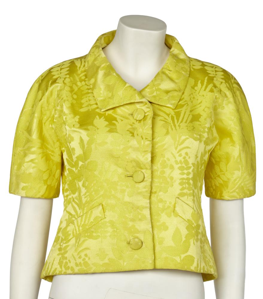 An Hubert de Givenchy haute couture bright yellow damask satin jacket, circa 1963

An Hubert de Givenchy haute couture bright yellow damask satin jacket, circa 1963

labelled, short-sleeved, with slanted front pockets, the sleeves cut in one with front and back panels, the rear panel with fabric gathered centre back waist with bow ties, bust approx 91cm 36in

Provenance: Baroness Rawlings

Share this lot: