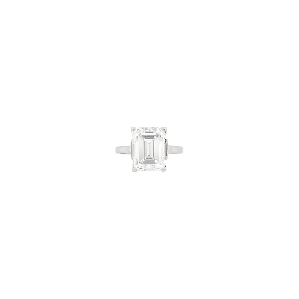 From the Family of a New York DiplomatOne emerald-cut diamond weighing 5.24 cts. Size 5.
 
With GIA report no. 2235868743 stating J color, VS1 clarity.

Diamond: J-VS1, faint fluorescence, lively cut.                            
Any condition statement is given as a courtesy to a client, is an opinion and should not be treated as a statement of fact and our Organization shall have no responsibility for any error or omission. Please contact the specialist department to request further information or additional images that may be available.
