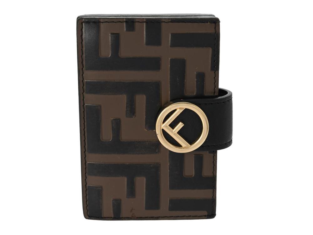 Accessories

Wallets

FENDI, WALLET, Zucca, brown, black leather, Embossed F, gold-tone hardware, 10x6,5 cm, card, coin, bank-note, dustbag, original box, scratches. Good Condition.