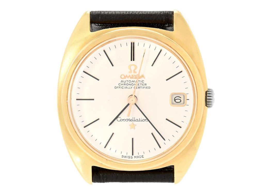 Watches

Omega

OMEGA, Constellation, "C", Chronometer, Cal 561, Serial no. 23835372, Ref no. BA 168.017, Case no. 168.009 / 168.017, men´s wristwatch, 34,5 mm, 18K gold, self winding, plastic crystal, date, leather strap, approx. 1966.