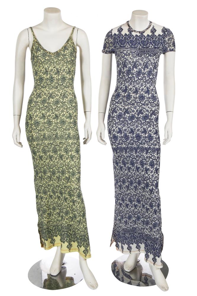 Two Jean Paul Gaultier lace print polyamide dresses, 1990s

Two Jean Paul Gaultier lace print polyamide dresses, 1990s

Jean’s labels, size 38, comprising a white t-shirt dress and yellow slip dress each printed with blue lace designs, busts 76-86cm 30-34in; together with a Jean Paul Gaultier black viscose blouse flocked with matching lace designs, Jean’s label, size 40, bust 86cm 34in (3)

From the Wardrobe of Romilly, Lady McAlpine

Share this lot: