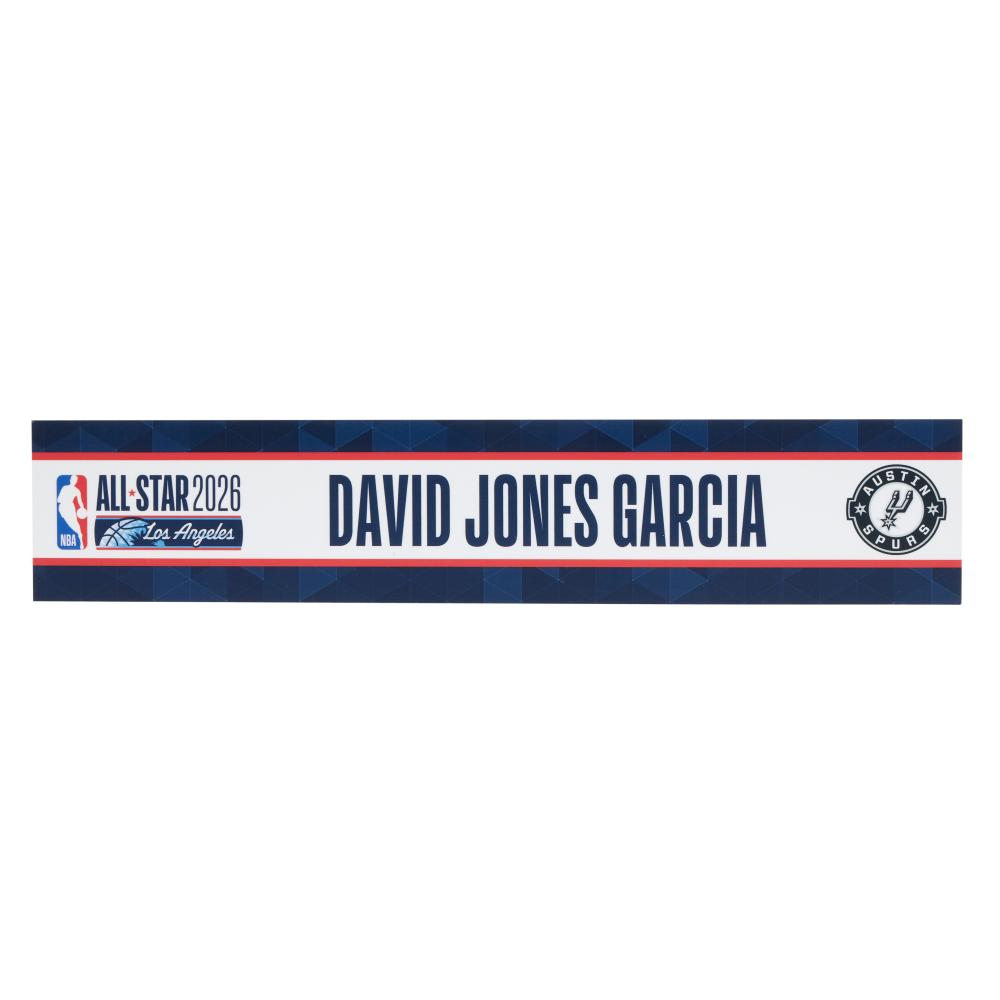 David Jones Garcia ‘NBA All-Star Weekend’ Locker Room Nameplate | Set of 2

PLASTIC, 2026

15 in x 3 in

This is a set of 2 David Jones Garcia Nameplates from the 2026 NBA All-Star Weekend.

David Jones Garcia was selected to represent Team Austin in the 2026 Castrol Rising Stars Game on February 13, 2026, but was unable to participate due to injury.

David Jones García first made headlines with American scouts while representing the Dominican Republic in FIBA youth tournaments. García attended Depaul University where he set records, recording the first triple-double in program history.

David Jones García went undrafted in the 2025 NBA Draft but was signed to a two-way contract by the San Antonio Spurs where he was looking to make an immediate impact. He made NBA Summer League first team honors and averaged 21.6 points, 6.2 rebounds, and 3.8 assists per game.

At the time of cataloguing, he has career averages of 2.9 points, 1.2 rebounds, and 1.6 assists.