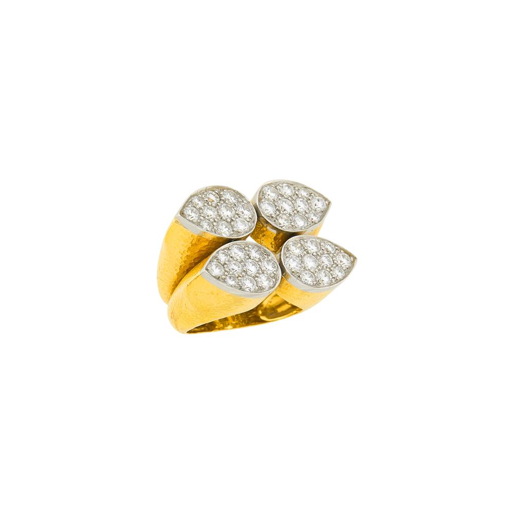 Property from the Collection of Augusta Patton18 kt., 40 round diamonds ap. 2.67 cts., signed David Webb, style no. 30508R, serial no. DS528, ap. 16 dwts. Size 6 1/2, with inner guard.
 
With David Webb Certificate of Authenticity.

Diamonds: F-G-VSWidth 1 3/16 x 3/4 inches.                            
Any condition statement is given as a courtesy to a client, is an opinion and should not be treated as a statement of fact and our Organization shall have no responsibility for any error or omission. Please contact the specialist department to request further information or additional images that may be available.