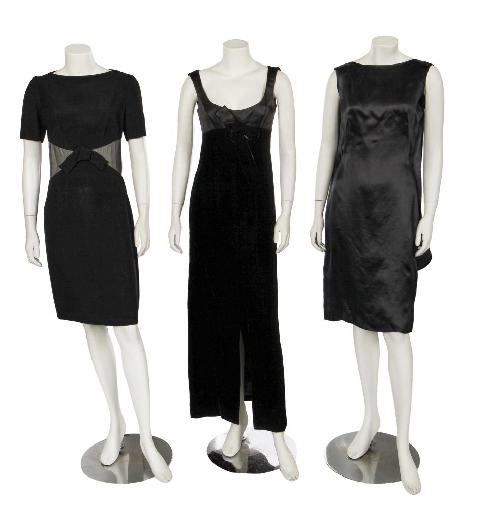 A group of Balenciaga black dresses, late 1990s

A group of Balenciaga black dresses, late 1990s

comprising: an evening gown with black satin scoop-neck black bodice, the empire waist with asymmetric bow, black velvet skirt, labelled, bust 86cm 34in; a wool-blend mini dress with short sleeves, mesh inserts to waist, bow to centre, Le Dix labelled, bust 81cm 32in; a black acetate blend mini dress with high neck, floating panels to low back, Le Dix labelled, bust 81cm 32in; and a silk sheath mini dress with cut-out straps, Le Dix labelled, bust 81cm 32in (4)

Share this lot: