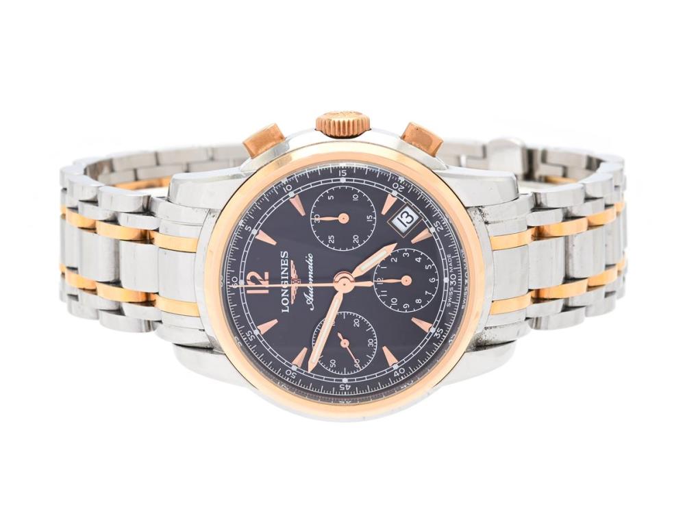 Watches

Longines

LONGINES, Saint-Imier, Cal Serial no. 39836783, Ref no. L2.753.5.52.7, Case no. L2.753.5, chronograph, men´s wristwatch, 39 mm, bicolour, self winding, sapphire crystal, date, display caseback, original bracelet, folding clasp, Ref no. L600136318 W, certificate, July 2016, box, paper box.