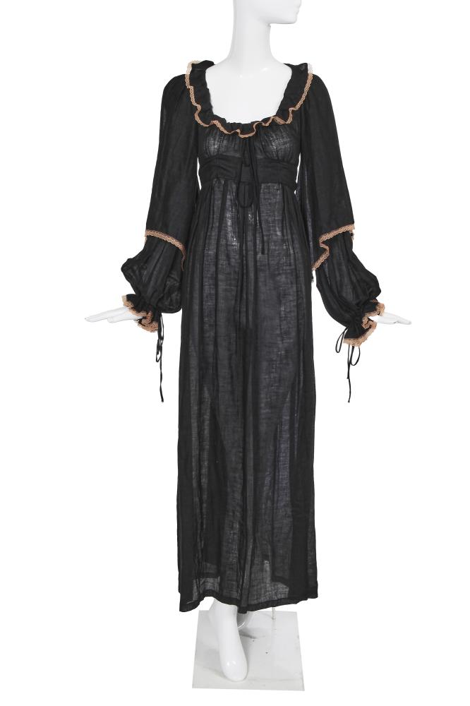 A Biba black muslin maxi dress, circa 1970

A Biba black muslin maxi dress, circa 1970

woven art nouveau label, with double-tiered sleeves, the collar and cuffs trimmed with nude lace, self-ties to raised and gathered empire-line waist, bust 86cm 34in

Share this lot: