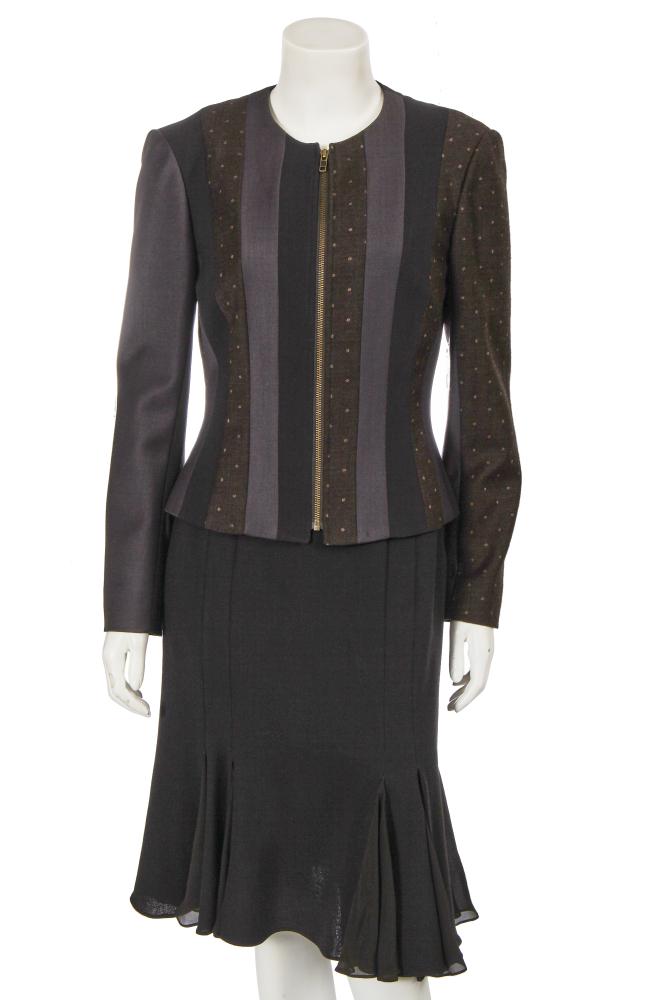 A John Galliano brown wool ensemble, commercial collection 2002

A John Galliano brown wool ensemble, commercial collection 2002

rubber labels, size GB14, comprising: a wool crêpe dress with chiffon godets to hem, bust approx 91cm 36in; a matching jacket of joined bands of wool crêpe, gabardine and figured worsted, zip closure, bust 91cm 36in (2)

Share this lot: