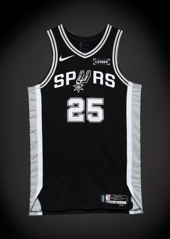 David Jones García ‘Rookie Debut’ San Antonio Spurs 2025-2026 NBA Tip-Off Game Worn Icon Edition Jersey

NIKE, NIKE MESH JERSEY, SIZE 48 (+4 LENGTH)

MESH

This is the first regular season jersey worn by David Jones García. This away ‘Icon Edition’ jersey was worn by David Jones García on October 22, 2025, during the NBA Tip-Off, when the San Antonio Spurs played the Dallas Mavericks.

García recorded 5 points, 1 rebound, and 2 assists. The Spurs beat the Mavericks, 125-92.

David Jones García first made headlines with American scouts while representing the Dominican Republic in FIBA youth tournaments. García attended Depaul University where he set records, recording the first triple-double in program history.

David Jones García went undrafted in the 2025 NBA Draft but was signed to a two-way contract by the San Antonio Spurs where he was looking to make an immediate impact. He made NBA Summer League first team honors and averaged 21.6 points, 6.2 rebounds, and 3.8 assists per game.

At the time of cataloguing, he has career averages of 2.9 points, 1.2 rebounds, and 1.6 assists.

This jersey has been photomatched by Sotheby’s photomatching.