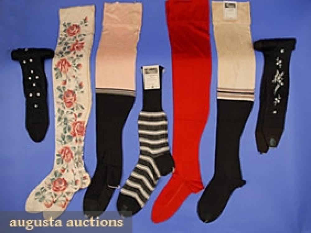 13 PAIR LADIES’ STOCKINGS, 1900-1910

Mostly silk, some printed cotton, some w/ embroidery, good-excellent.		
Bid Online
Price Realized: $258.75Category:AccessoriesEra:1890-1920
11.7660.816.588