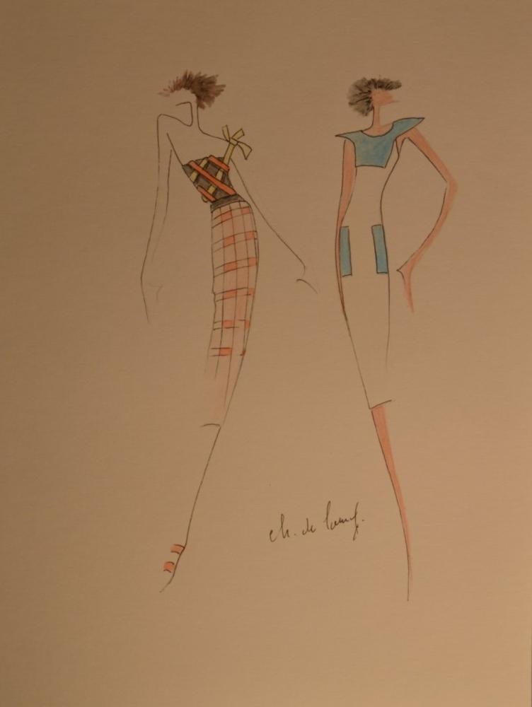 COLLECTION DU CREATEUR CHRISTIAN CHODRON...

COLLECTION DU CREATEUR CHRISTIAN CHODRON DE COURCEL Croquis sur canson Crayon de couleur Signé 32x24 cm