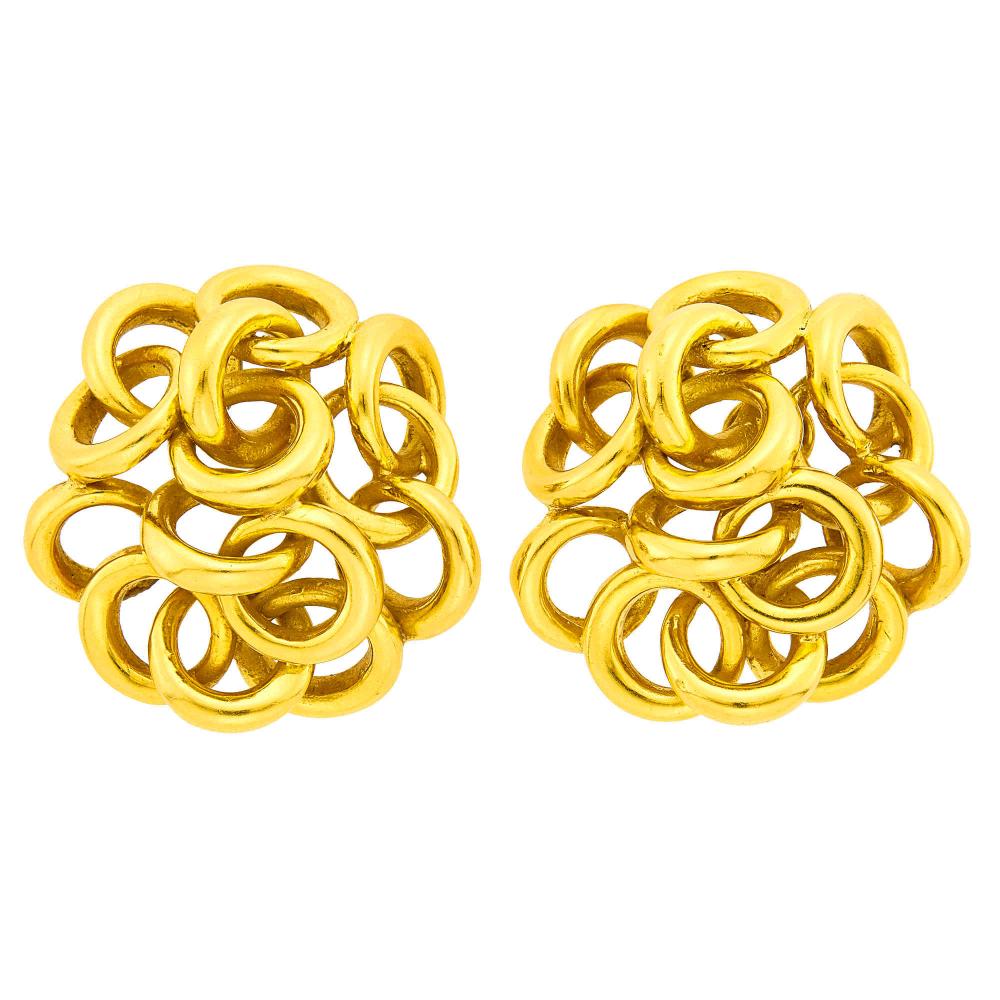 Property of a Distinguished Lady from Athens, Greece18 kt., signed Vourakis, with maker’s mark r.73, ap. 30.2 dwts.

Clip-backs. Diameters 1 3/8 inches.                            
Any condition statement is given as a courtesy to a client, is an opinion and should not be treated as a statement of fact and our Organization shall have no responsibility for any error or omission. Please contact the specialist department to request further information or additional images that may be available.