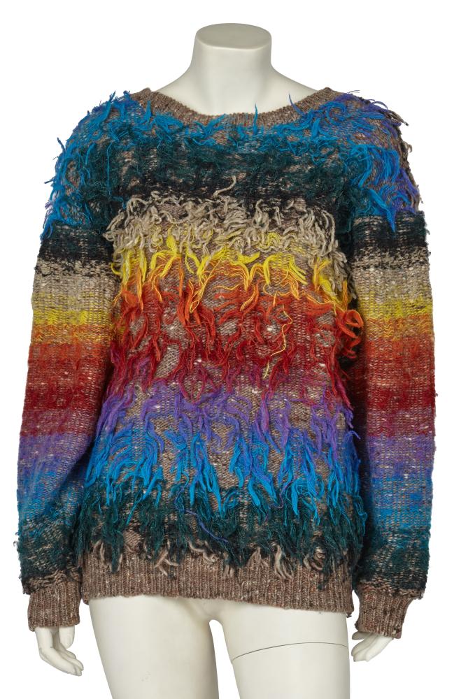 A Kansai Yamamoto tousled knit sweater, 1980s

A Kansai Yamamoto tousled knit sweater, 1980s

labelled, the flecked grey wool ground woven with multicoloured stripes, with tousled strands to the front, bust 102cm, 40in

Share this lot:
