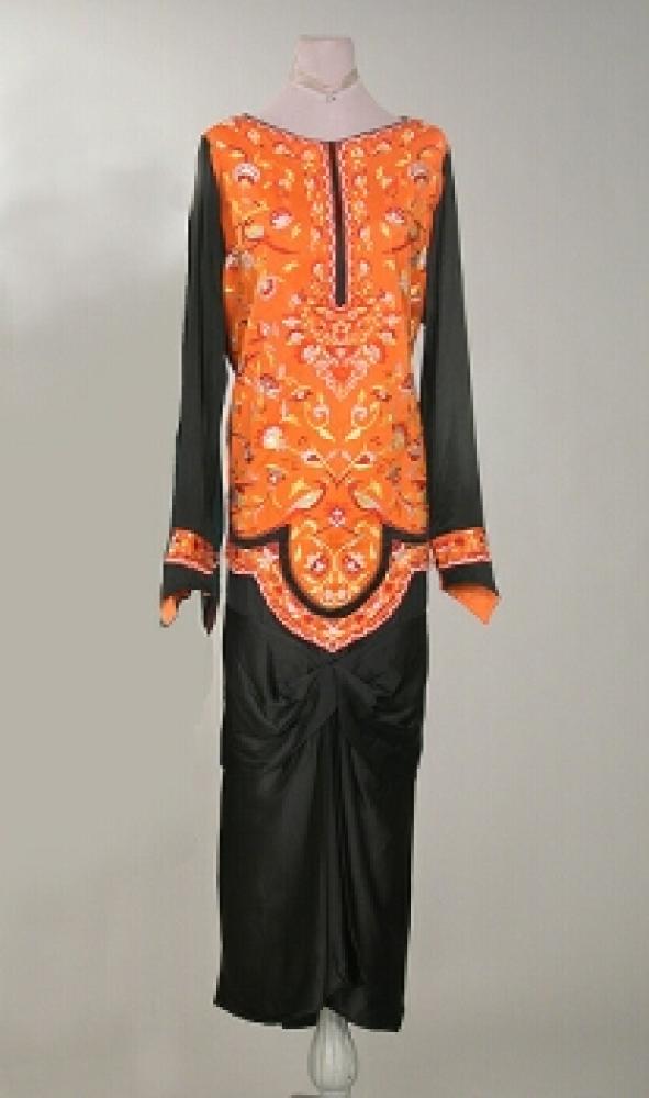 Embroidered Orientalist Outfit

Lot 508
Embroidered Orientalist Outfit
 Attributed to Callot Soeurs, French, 1920s, 
 Black satin top, the bodice of cream and rust Chinese inspired embroidery, with black draped skirt, size 8-10. 
Good condition.