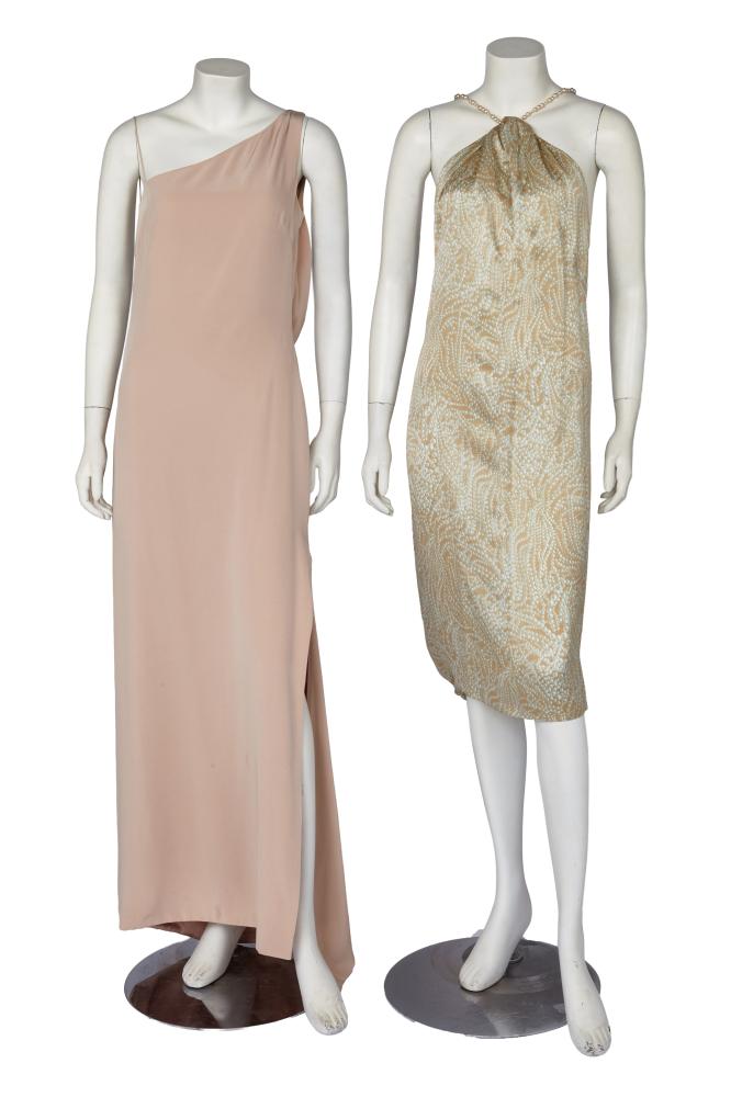 Two designer evening gowns, 1990s-2010s

Two designer evening gowns, 1990s-2010s

labelled, comprising: a Richard Tyler couture baby-pink silk crêpe gown, Autumn-Winter 1998-99, the low cowled back with feature waist strap, lined in satin, bust approx 81-86cm, 32-34in; the other a Givenchy printed satin cocktail dress c.2010, with faux pearl shoulder straps, i, bust approx 81cm 32in (2)

Kate Moss was photographed wearing the Richard Tyler dress for Harper’s Bazaar Russia, June 1998.

Share this lot: