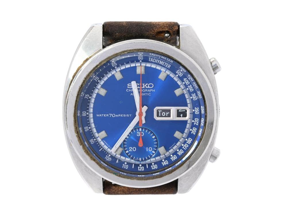 Watches

Seiko

SEIKO, Chronograph, "Tachymeter", Cal 6139B, Serial no. 217303, Case no. 6139-6012, chronograph, men´s wristwatch, 39 mm, steel, self winding, hardlex crystal, day, date (quick set defect), leather strap, approx. 1972.