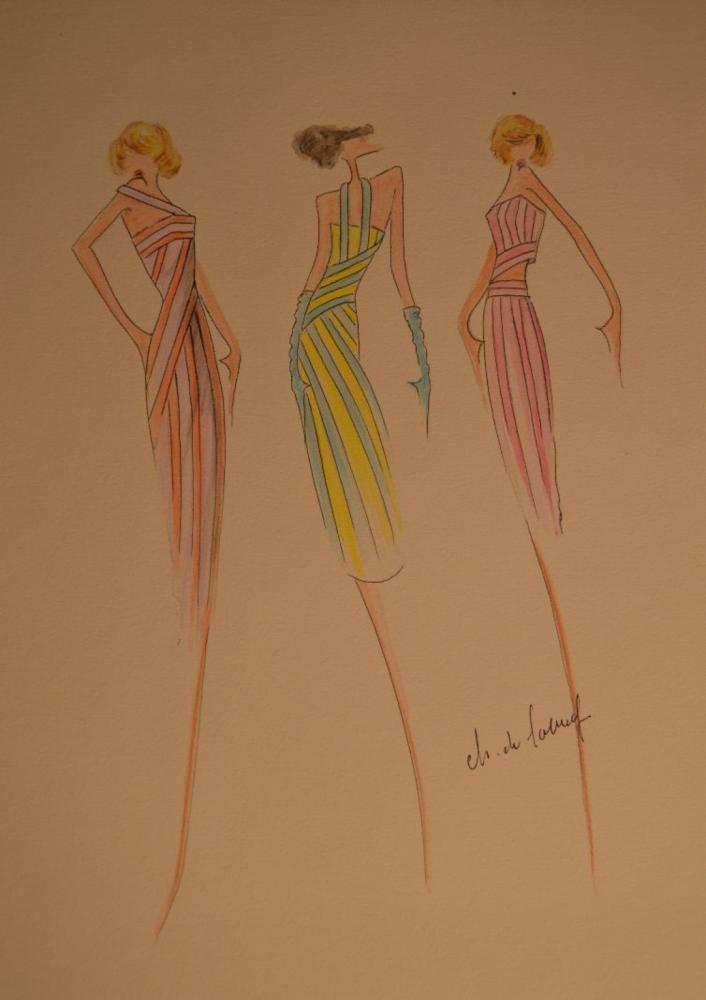 COLLECTION DU CREATEUR CHRISTIAN CHODRON...

COLLECTION DU CREATEUR CHRISTIAN CHODRON DE COURCEL Croquis sur canson Crayon de couleur Signé 32x24 cm