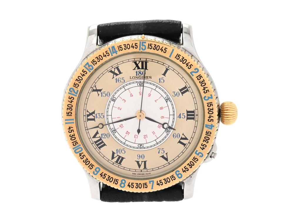 Watches

Longines

LONGINES, Hour Angle Watch, designed of Charles Lindbergh, Cal L989.2, Serial no. 58047647, Ref no. 989.5215, Case no. 24725889, men´s wristwatch, 38 mm, steel/gold, self winding, mineral crystal, openable case back with glass cuvett, leather strap, original buckle, approx. 1990, box (not complete).