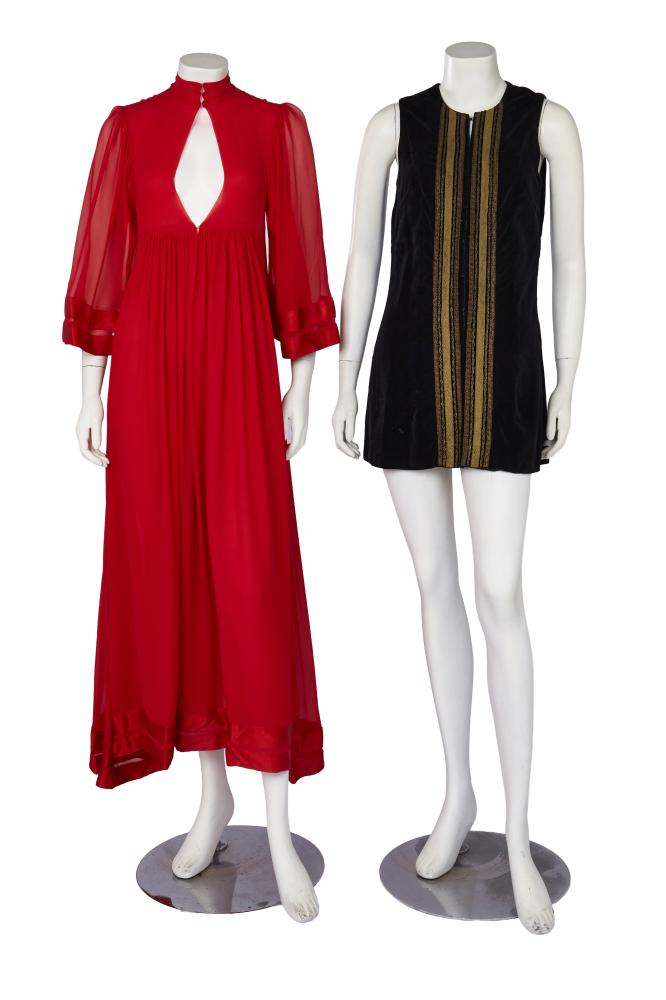A Thea Porter bright scarlet chiffon ’Faye’ dress, 1970s

A Thea Porter bright scarlet chiffon ’Faye’ dress, 1970s

labelled, with high collar, flared sleeves, trimmed with matching satin ribbons, bust 86cm, 34in; together with a Thea Porter black velvet waistcoat with gold braid edgings, Iabelled, bust 81cm 32in (2)

Provenance: the late Lola Yearwood collection

Share this lot: