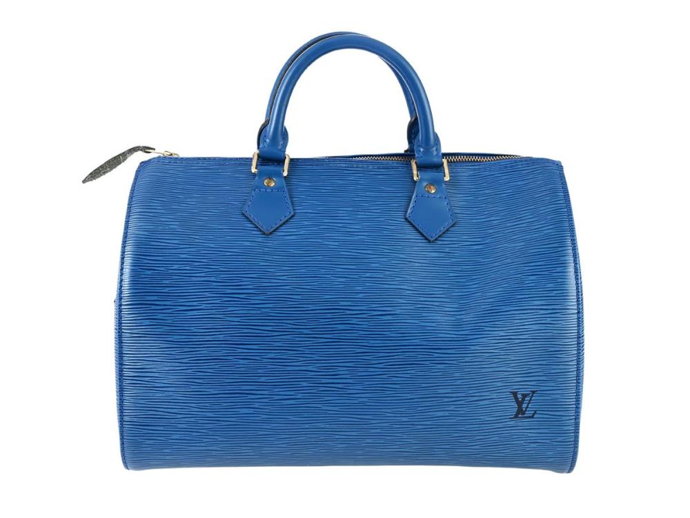Accessories

Handbags

BAG, LOUIS VUITTON. Speedy Bag, blue Epi leather, gold-tone hardware, 32,5x22x16 cm, marked V1 1903, year 1993, dustbag.