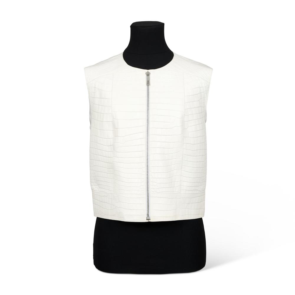 A MATTE WHITE POROSUS CROCODILE GILET WITH PALLADIUM HARDWARE