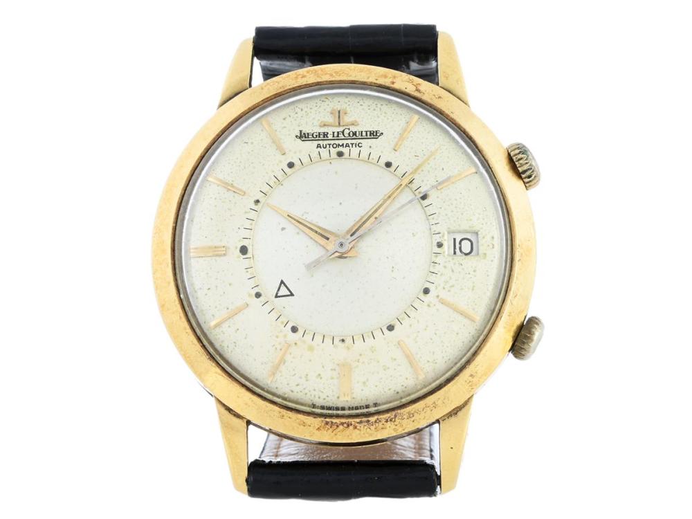 Watches

Jaeger-Le Coultre

JAEGER-LE COULTRE, Memovox (T Swiss Made T), Cal K825, Serial no. 1629271, Ref no. E 855, Case no. 914781 A, men´s wristwatch, 37 mm, 18K gold, bumper automatic, plastic crystal, date, alarm, replaced seconds hand, damaged dial, needs service (see pictures) engraving, dents case, leather strap, approx. 1964.