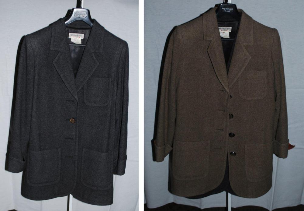 Yves SAINT LAURENT rive gauche

Ensemble de deux vestes du même modèle en laine et cachemire l’une taupé, l’autre grise, col cranté, trois poches plaquées, simple boutonnage, manches longues à revers