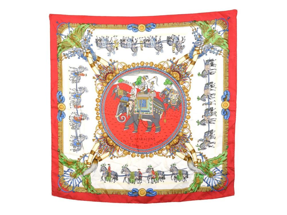 Accessories

Scarves

SCARF, HERMÈS, Caparacons, Philippe Ledoux, 100% silk, 90x90 cm, red, white, blue, grey.