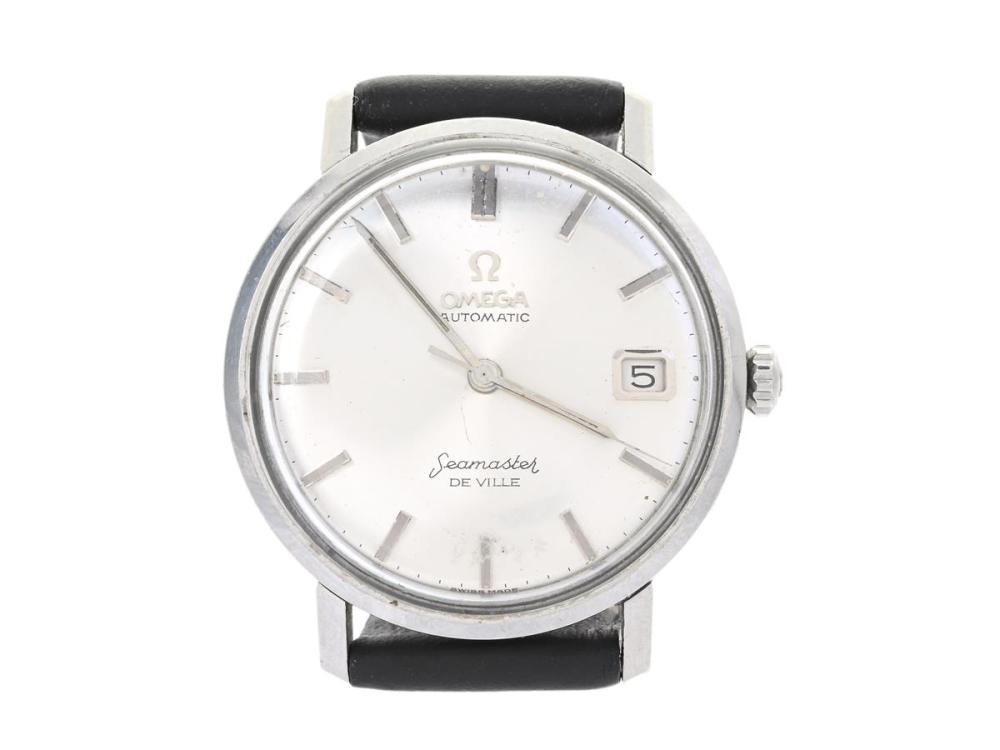 Watches

Omega

OMEGA, Seamaster, De Ville, Cal 562, Serial no. 20009156, Ref no. CK 14910, Case no. 14910 SC-62, men´s wristwatch, 34 mm, steel, self winding, plastic crystal, date, damaged dial, leather strap, approx. 1962.