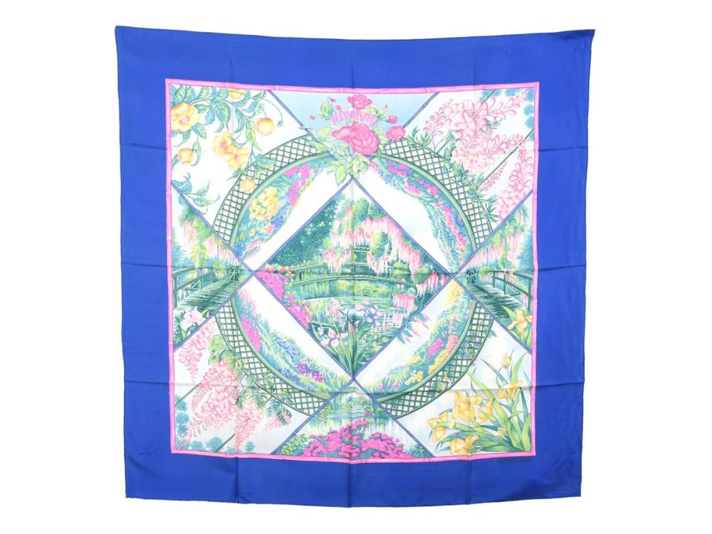 Accessories

Scarves

SCARF, HERMÈS, Giverny, Laurence Bourthoumieux, 100% silk, 90x90 cm, blue. light blue. pink, yellow, green, stain, cover.