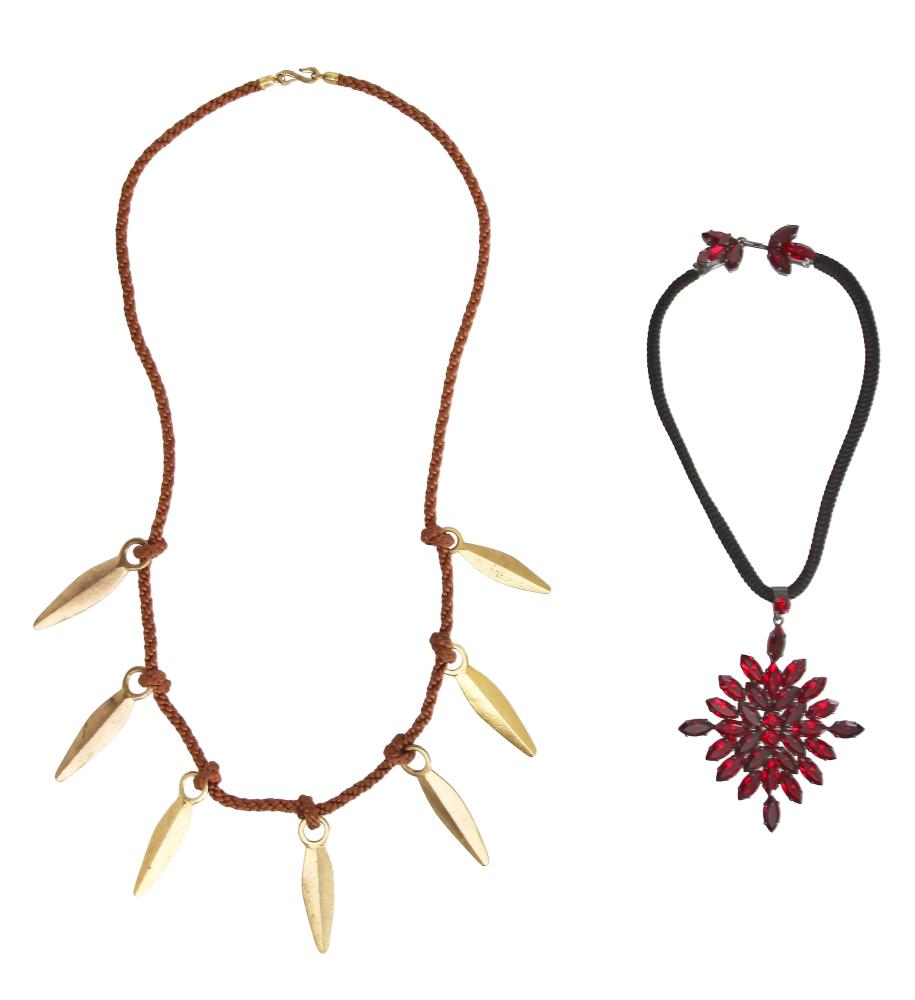 Two Yves Saint Laurent necklaces, 1970s-80s

Two Yves Saint Laurent necklaces, 1970s-80s

the first of orange silk rope suspending seven gold-tone leaf-shaped pendants, circa 1971, stamped to clasp, 76cm 30in; the second of black silk cord suspending a pendant set with faceted dark red marquise-cut rhinestones, circa 1984, unmarked, 38.5cm 15in (2)

Share this lot: