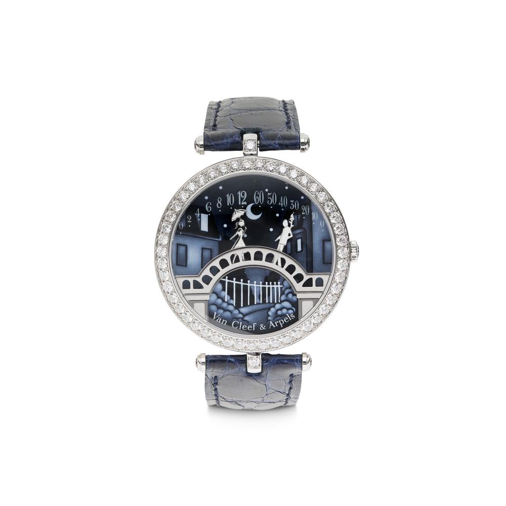 VAN CLEEF & ARPELS MONTRE DE DAME ’PONT DES AMOUREUX’ ÉMAIL ET DIAMANTS