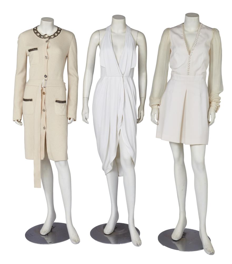 A group of Alexander McQueen by Sarah Burton white and cream garments, 2010s

A group of Alexander McQueen by Sarah Burton white and cream garments, 2010s

all labelled, three pieces, comprising: a cream crêpe mini dress, Pre-Fall 2016, with a deep ’V’ neck trimmed with buttons, long chiffon sleeves gathered to wide cuffs, and a skirt with single box pleat to front and back, size 38, waist 66cm, 26in; a white crêpe dress, Spring-Summer 2011 commercial collection, with a halterneck and pleated cross-over bodice, waist 66cm, 26in; and a cream-coloured cashmere blend coatdress, 2010s, the collar and patch pockets embellished with silver bugle beads, with silver-tone buttons and a belt, bust 86cm, 34in (3)

Share this lot: