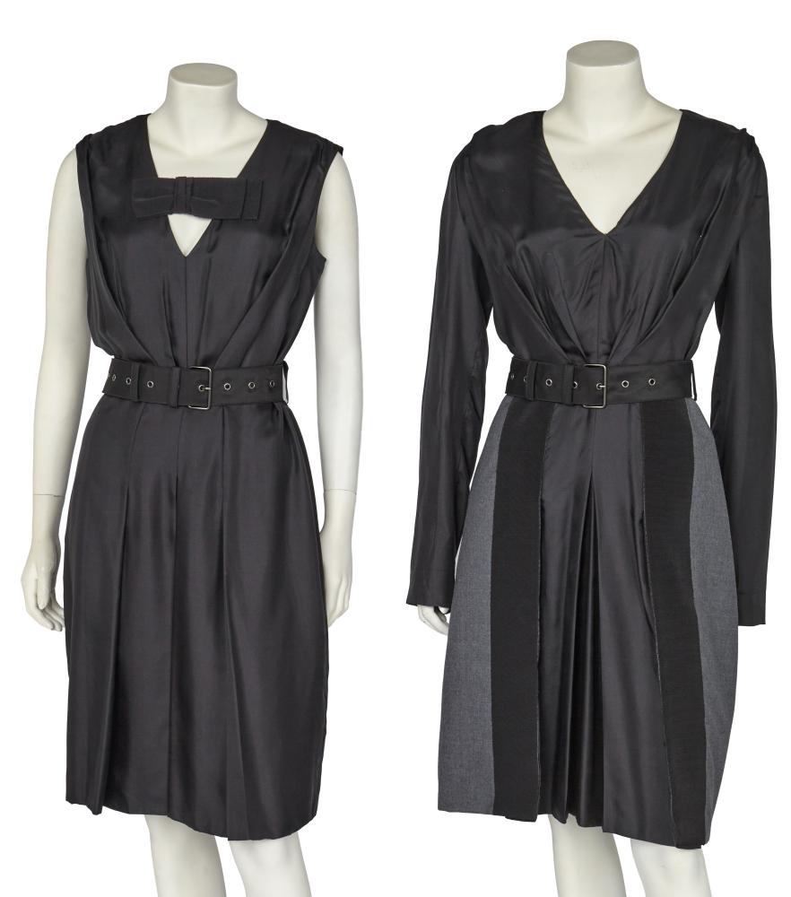 A group of Prada separates, 2015-16

A group of Prada separates, 2015-16

labelled, comprising: a black cocktail dress, Autumn-Winter 2015-16, with long-sleeved black silk bodice, wide black belt, the pleated skirt constructed from wide strips of grosgrain ribbon and grey wool tweed, size 40, bust 86cm 34in; a black silk cocktail dress, Autumn-Winter 2015-16, the sleeveless bodice with large grosgrain bow to front, with pleated skirt, wide black belt, size 42 bust 91cm, 36in; and three wool tweed apron skirts, Spring-Summer 2016, in colourways of red checked tweed, size 38; black and white houndstooth, size 40; and black silk and bouclé, size 42 (5)

Share this lot: