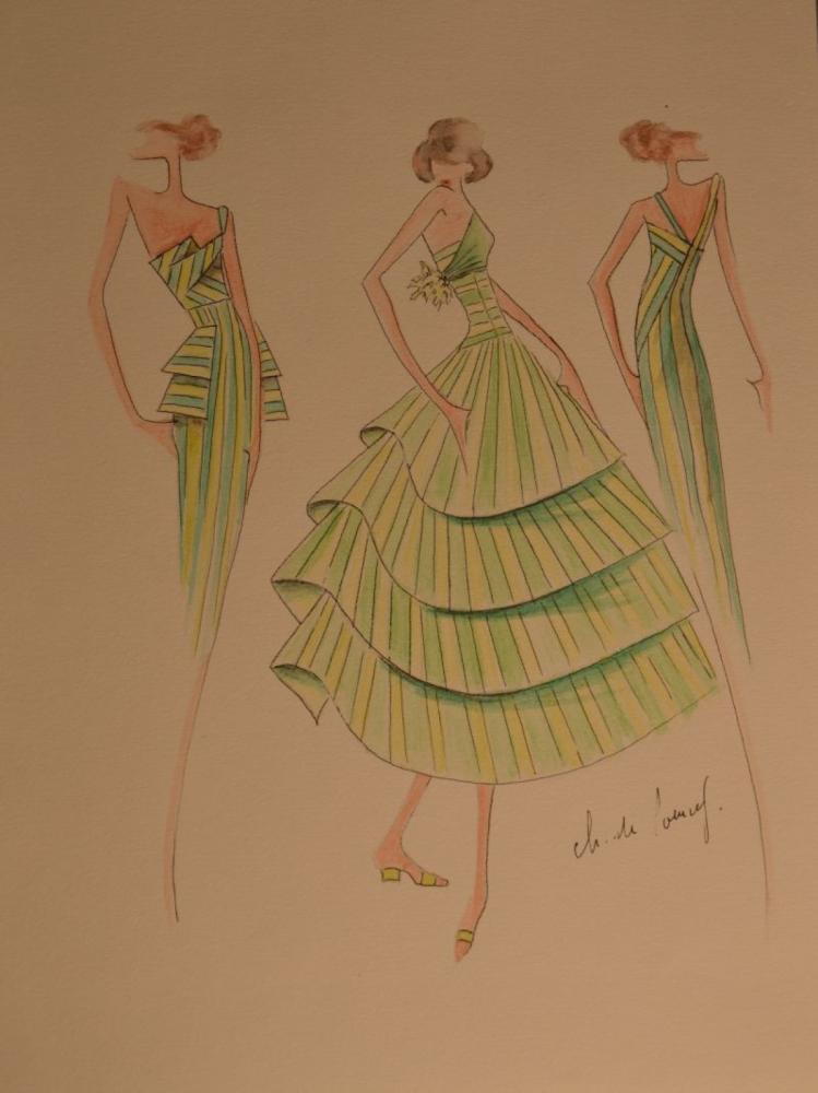 COLLECTION DU CREATEUR CHRISTIAN CHODRON...

COLLECTION DU CREATEUR CHRISTIAN CHODRON DE COURCEL Croquis sur canson Crayon de couleur Signé 32x24 cm